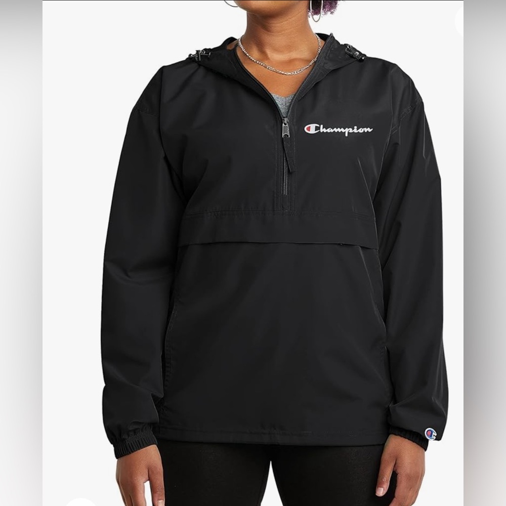 New Champion Stadium Jacket Water Resistant Wind Breaker Black Size Large